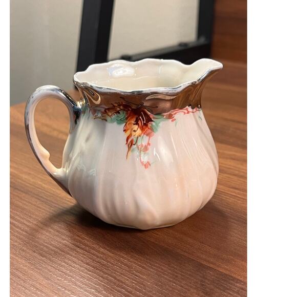 VTG P.A.L.T. Czecho-Slovakia Creamer Pitcher Hand Painted Floral 350 Silver Trim - Picture 4 of 8